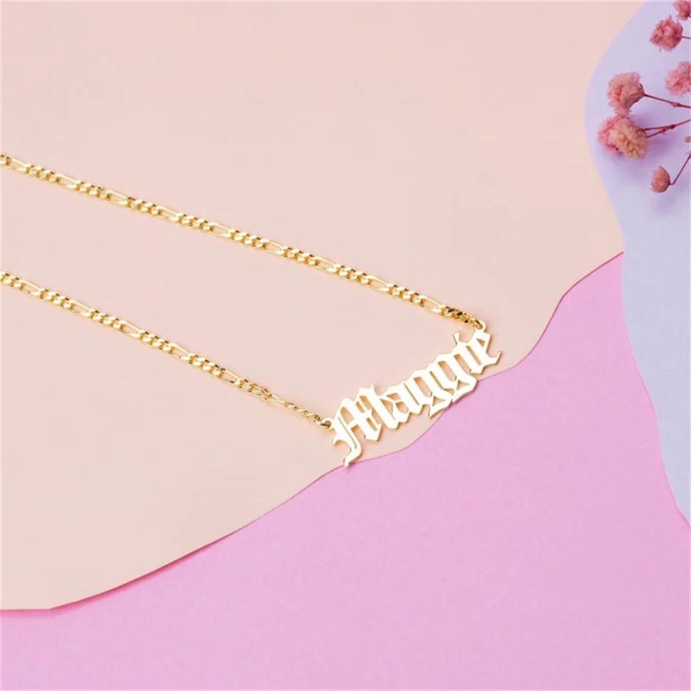 

Stainless Steel Jewelry Custom Name Necklace for Women Personalized Old English Letter Figaro Chain Gold Choker Necklaces Men