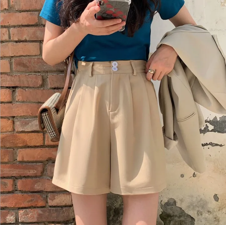 

Women's Summer Shorts 2021 High Waist Women's Loose White Classic candy color Office Loose Casual Women's Shorts Black Candy