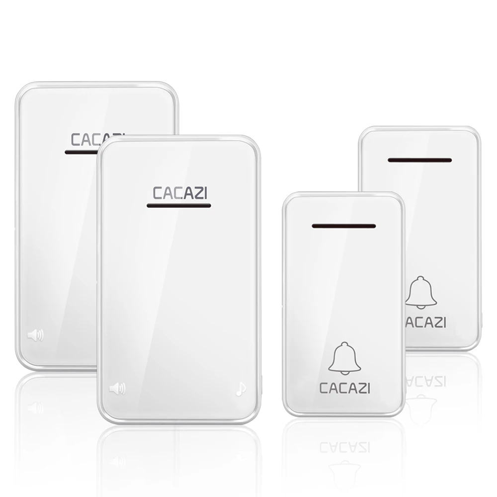 2 button 2 receiver CACAZI автономный водонепроницаемый беспроводной дверной звонок без батареи светодиодный светильник 200 м Домашний Беспроводной звонок с европейской вилкой 1 2 кнопки 1 2 приемника - Цвет: 2 button 2 receiver