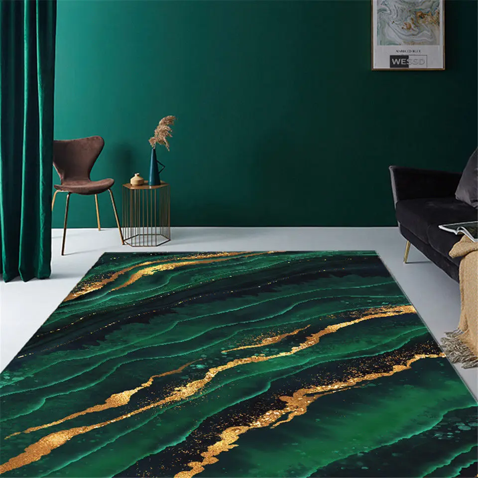 Modern Luxury Green Living Room Rug Decoration Emerald Carpet Abstract Big Floor Mat Washable Bedroom Carpet Anti-slip Customize