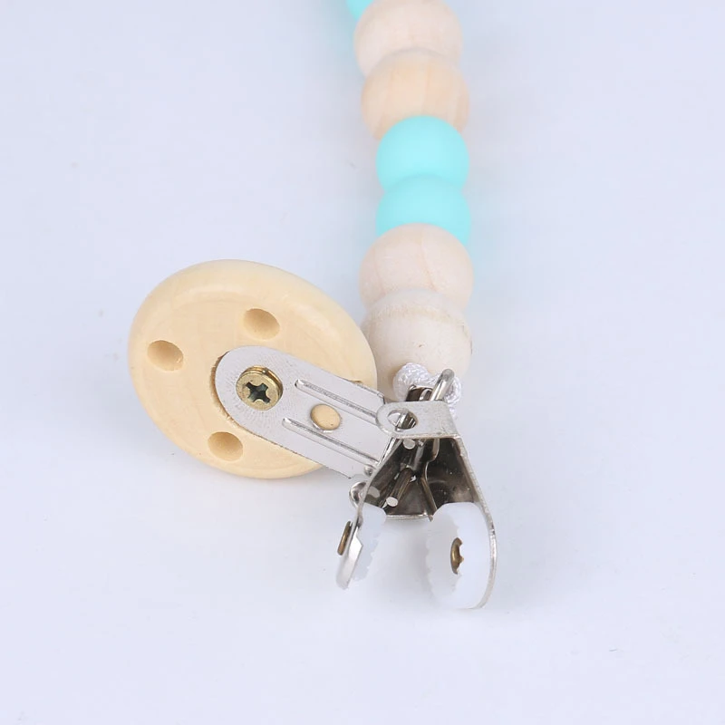 Baby Pacifier Clip Chain Silicone Beads Wooden Holder Soother Clips Nipple for Infant Bottle | Мать и ребенок