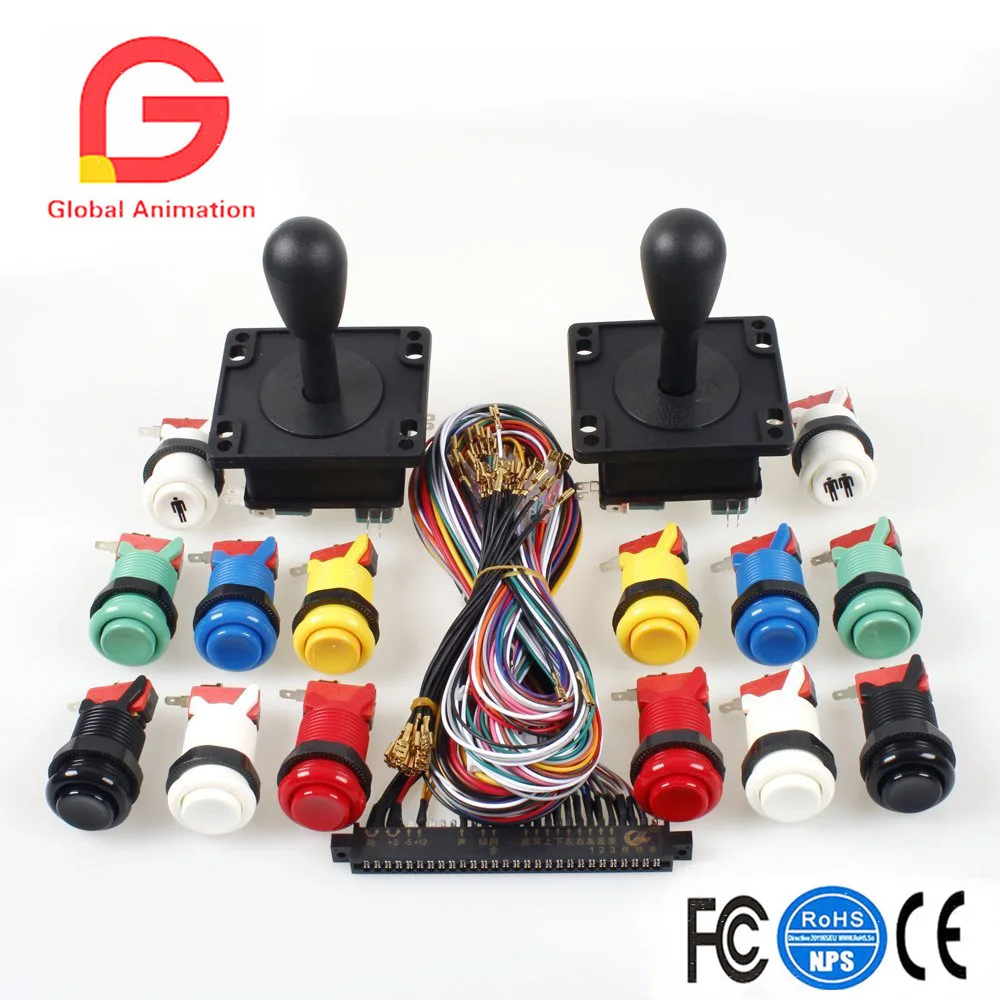 

American Style 2Pin Black Handle + Jamma 56 Pin Interface Cabinet Wire Wiring + Happ Type Push Buttons Switch For Pandora box