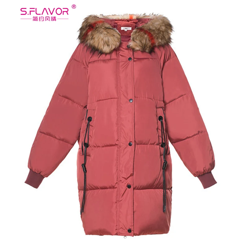 S. Faux Fur с капюшоном тонкая верхняя одежда 2019 модная женская зимняя куртка пальто