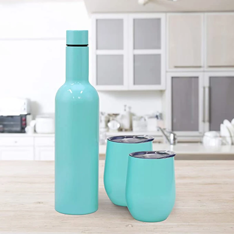 Wine Bottle Set 750ml Insulated Double Wall Stainless Steel Coffee Mug With 2pcs 12oz Tumbler and Straw Drinkware Gift | Дом и сад