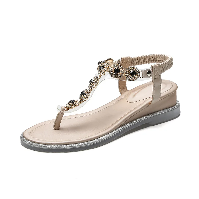 

Sandals Woman 2021 Bohemian Shiny Slippers Flat Bottom Sandals Summer Open Toe Fashion Ladies Shoes Crystal Flip Flops Shoes