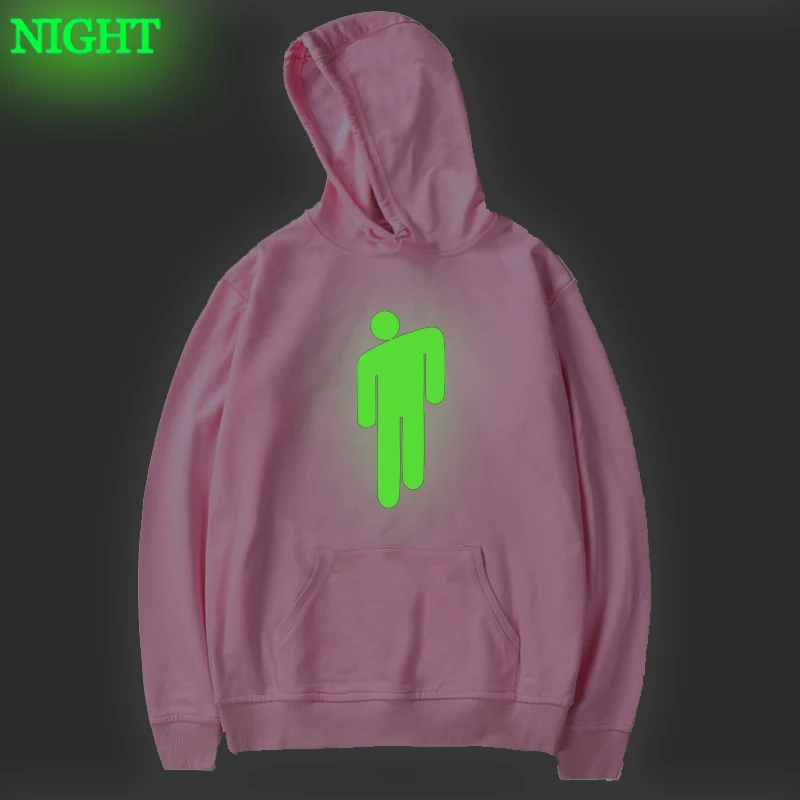 Luminous13Pink Billie Eilish Толстовка Мужская Черная хлопковая толстовка пара светящаяся Billie Elish Толстовка простая сохраняющая тепло Женская/мужская одежда - Цвет: Luminous13Pink