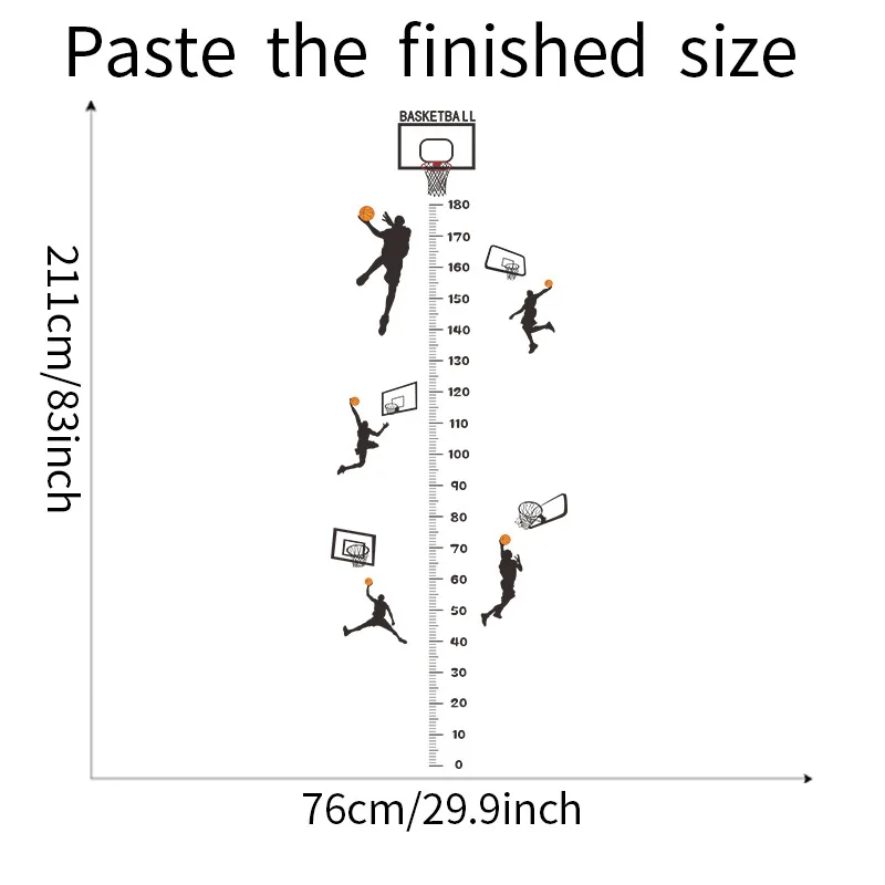 Cartoon Basketball Height Measure Wall Sticker for Kids Room Children Boy Decoration Chart Decals Art Stickers |