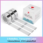 Термоэтикетки Phomemo D30, самоклеящиеся прозрачные этикетки, 14 мм x 30 мм, для принтера этикеток Phomemo D30, 210 этикетокрулон, 3 рулона