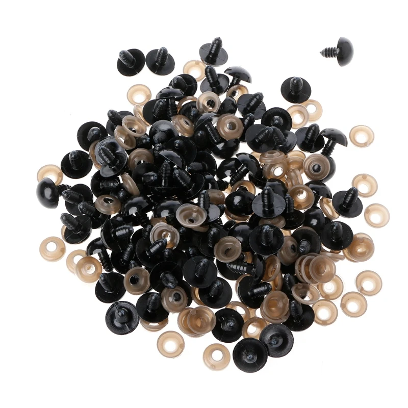 

100Pcs/Bag DIY Doll Toy Eyes Black Plastic Safety Eyes Puppets Doll with Washers 97BE