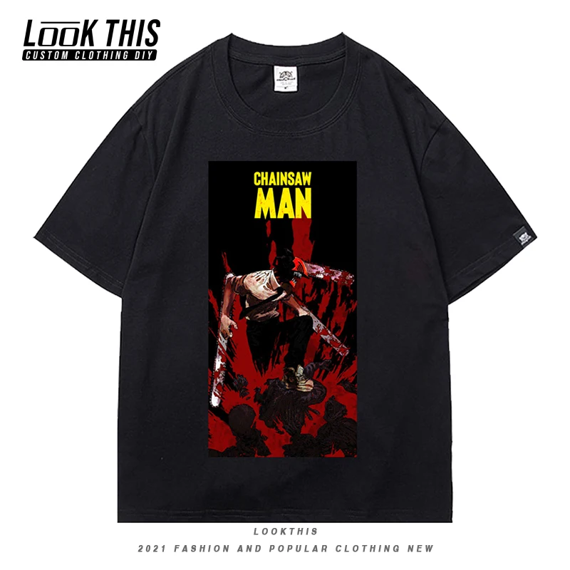 

2021 Manga Chainsaw Man Summer Cool Street Men Boys T-shirt Harajuku Street Tee T Shirts Tops Punk Anime T-shirt Mens Tops