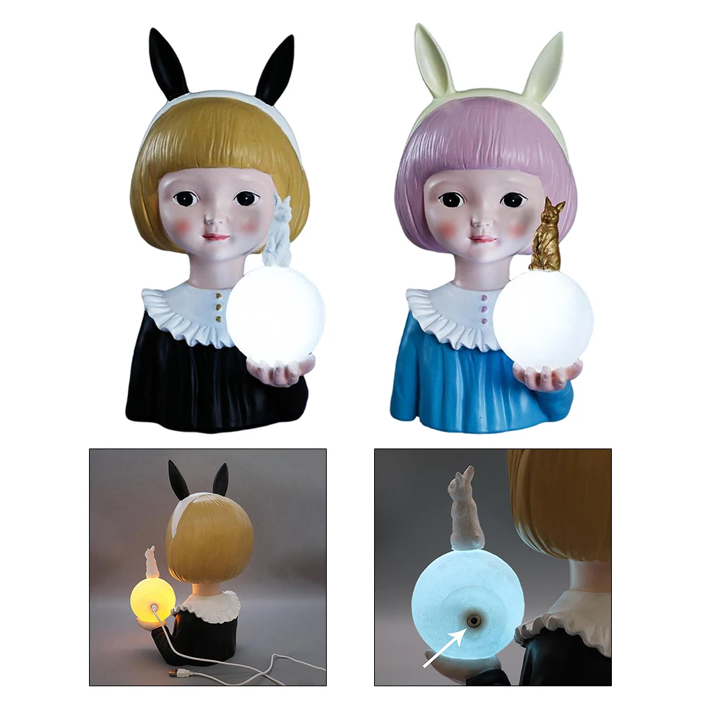 

Girl Figurines Resin Statue LED Night Light Bedside Table Lamp Touch Control