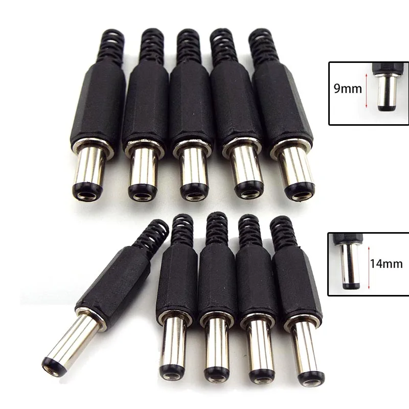 

9mm 14mm DC Male Power Supply Jack Adapter Plug Connector 5.5mmx2.1mm Socket For DIY Projects