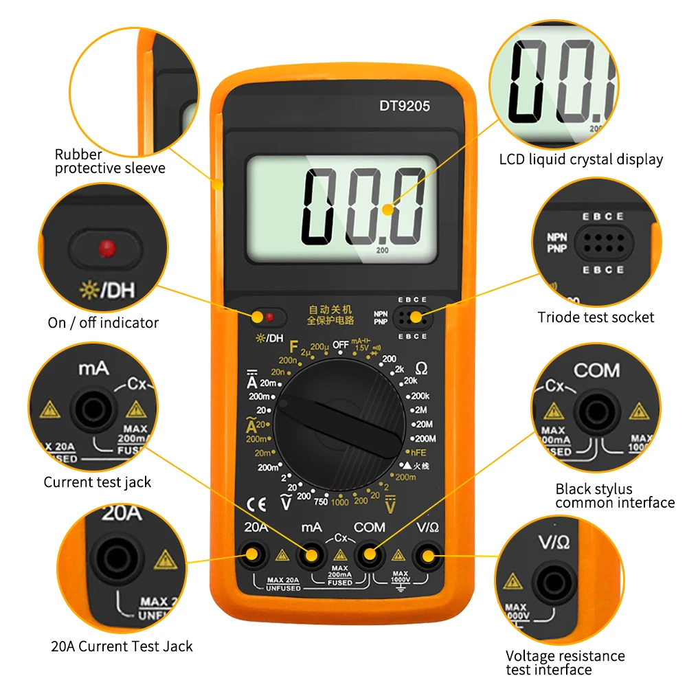 Handskit мультиметр DT9205 AC/DC Цифровой профессиональный тестер Вольтметр цифровой