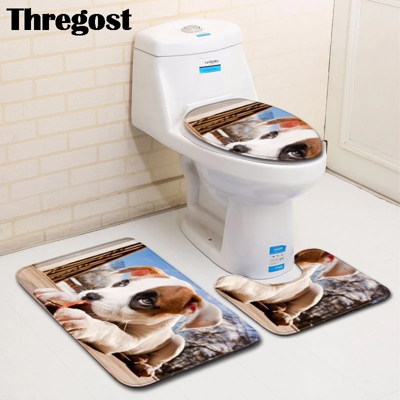 Thregost Animal 3D Print Toilet Carpet Set Memory Foam Mat Bathroom Mats 3 pcs Shower Rug Anti Slip Kitchen Carpets | Дом и сад