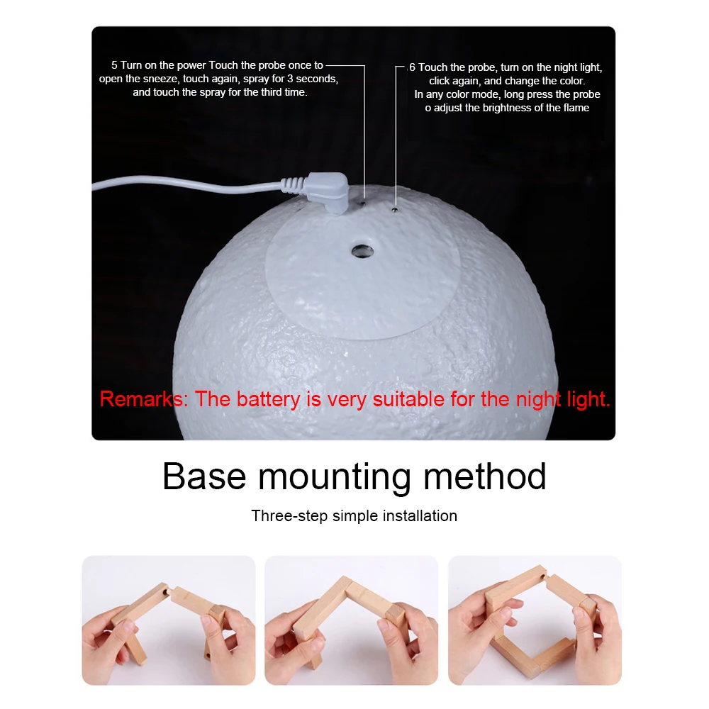 3D Moon Lamp 880 мл ультразвуковой увлажнитель воздуха светодиодный ночник USB