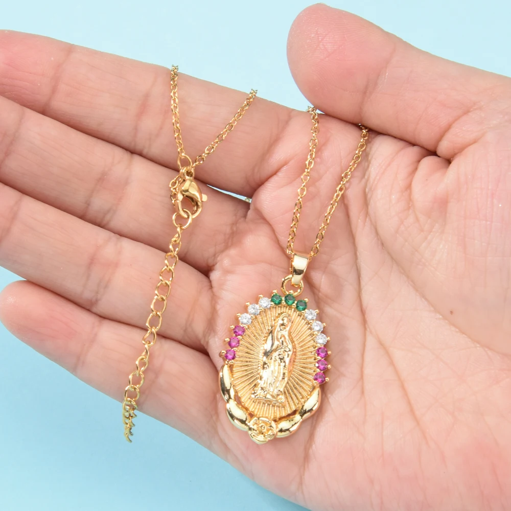 Женские ожерелья с кулоном Дева Мэри золотистого цвета стразы из нержавеющей