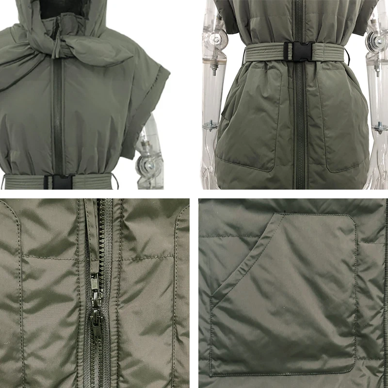 

Fashion Stand Collar Shrug Vests Women Elegant Tie Belt Waist Casual Coats Women Zipper Pockets Spring Vests Ladies