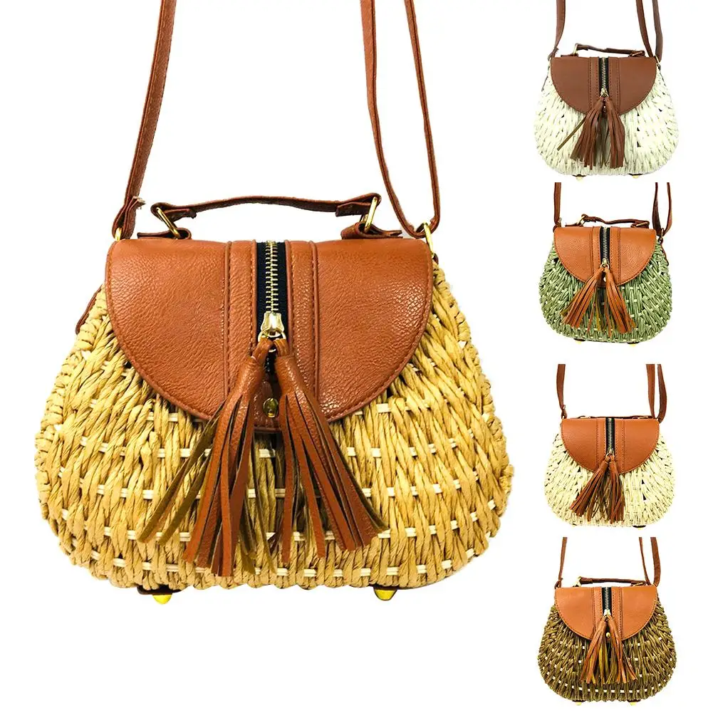 Богемная Женская плетеная пляжная сумка через плечо с кисточками и шипами|Сумки