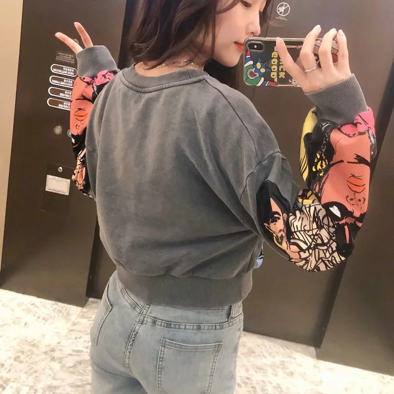 

LVWOMN Za Women's Sweatshirt Fashion Casual Sweatshirt Print Women Clothing O-Neck Pullover Long Sleeve Top Loose Streetwear