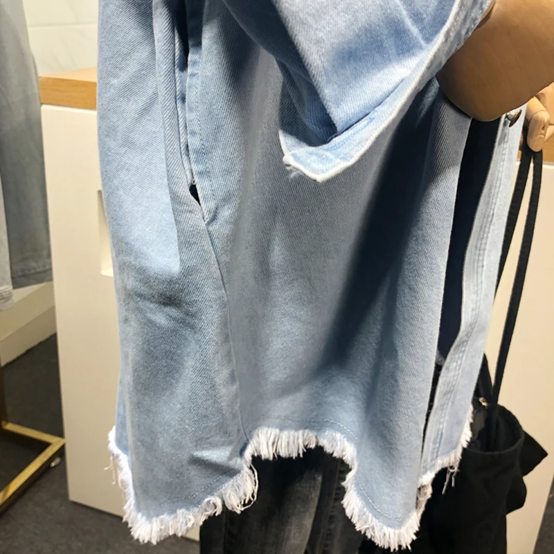 

2021 Spring New Harajuku Wind Burrs Jeans Coat Women's Mid-length Loose-Fit Jeans Trench Coat Female Denim Shirts