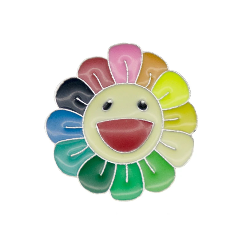 New Gold Silver Metal Cartoon Rainbow Seven Color Brooches For Women Drop Oil Cute Smiley Face Brooch Pins Men Coat Jewelry | Украшения и