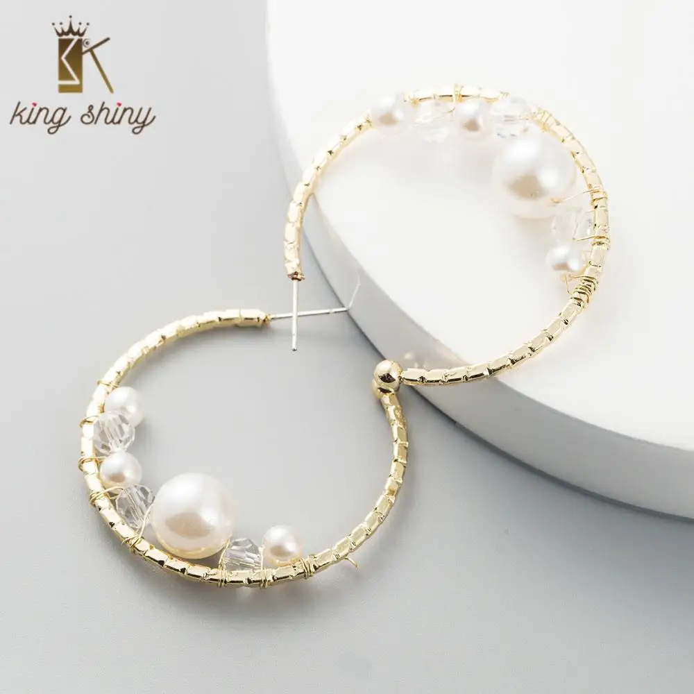 Женские серьги гвоздики в форме C винтажные круглые с жемчугом и кристаллами