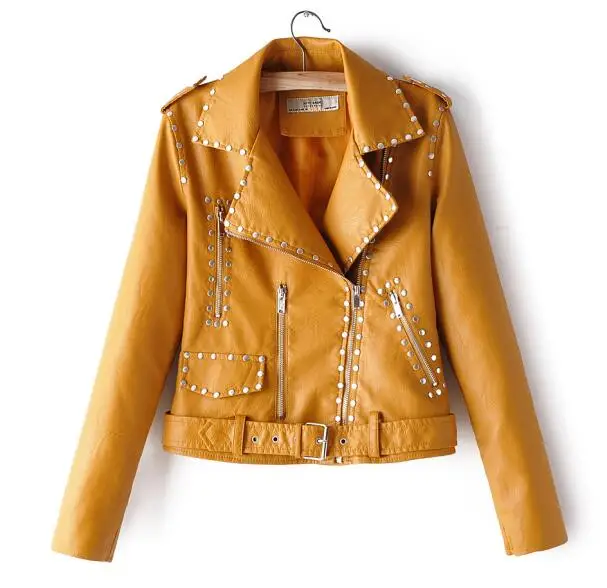 FF973 Yellow Новые женские мотоциклетные куртки и пальто из искусственной кожи женские с длинным рукавом PU Черные змеиные байкерские уличная верхняя одежда с поясом - Цвет: FF973 Yellow