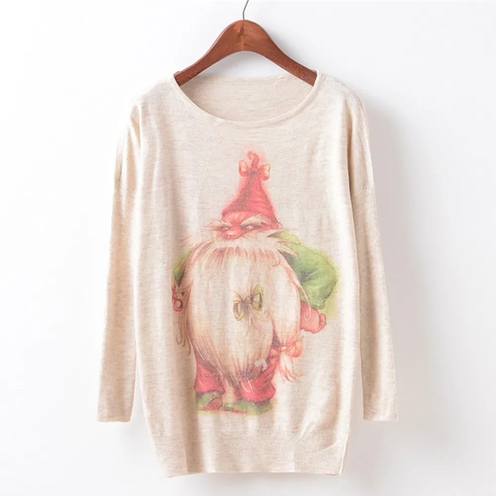 Women's Sweater New Batwing Sleeve Round Neck Christmas Print Autumn Winter Fashion Casual Warm Loose Comfortable Jumper#S