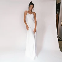 spaghetti strap white scoop wedding dresses sleeveless floor length dress 2022 white bridal gowns for women vestidos de novia