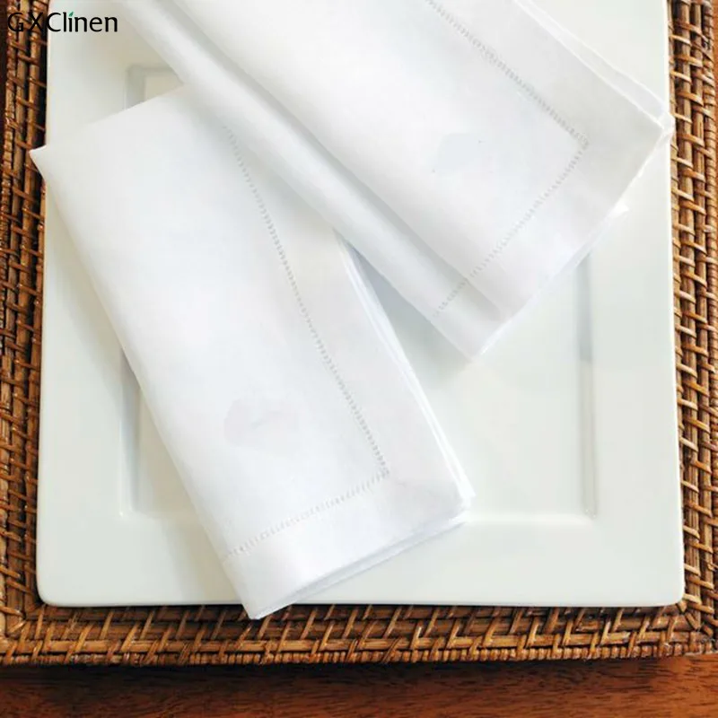 12 шт. белые салфетки из натурального льна с окантовкой Коктейльные для вечерние