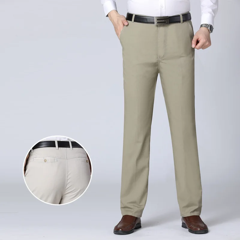 men's casual pants fitness straight long cotton chino trousers plus size 2019 summer elastic waist grey navy black slacks | Мужская