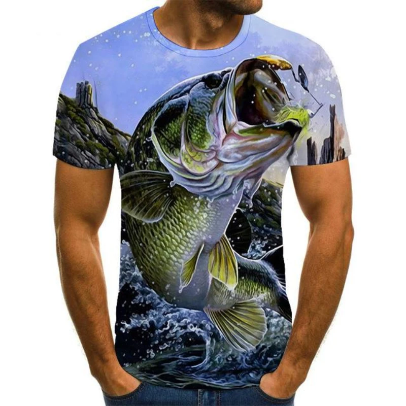 

3D printed T-shirt men's casual oversized fashion round neck street hip hop short sleeve fish creative trend shirt 2021