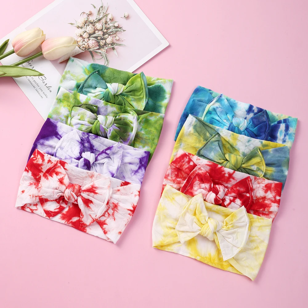 

New Fashion Boho Newborn Toddler Tie Dye Headbands Nylon Elastic Baby Headdress Turban Kids Hair Band Girl Bow Knot Accessories