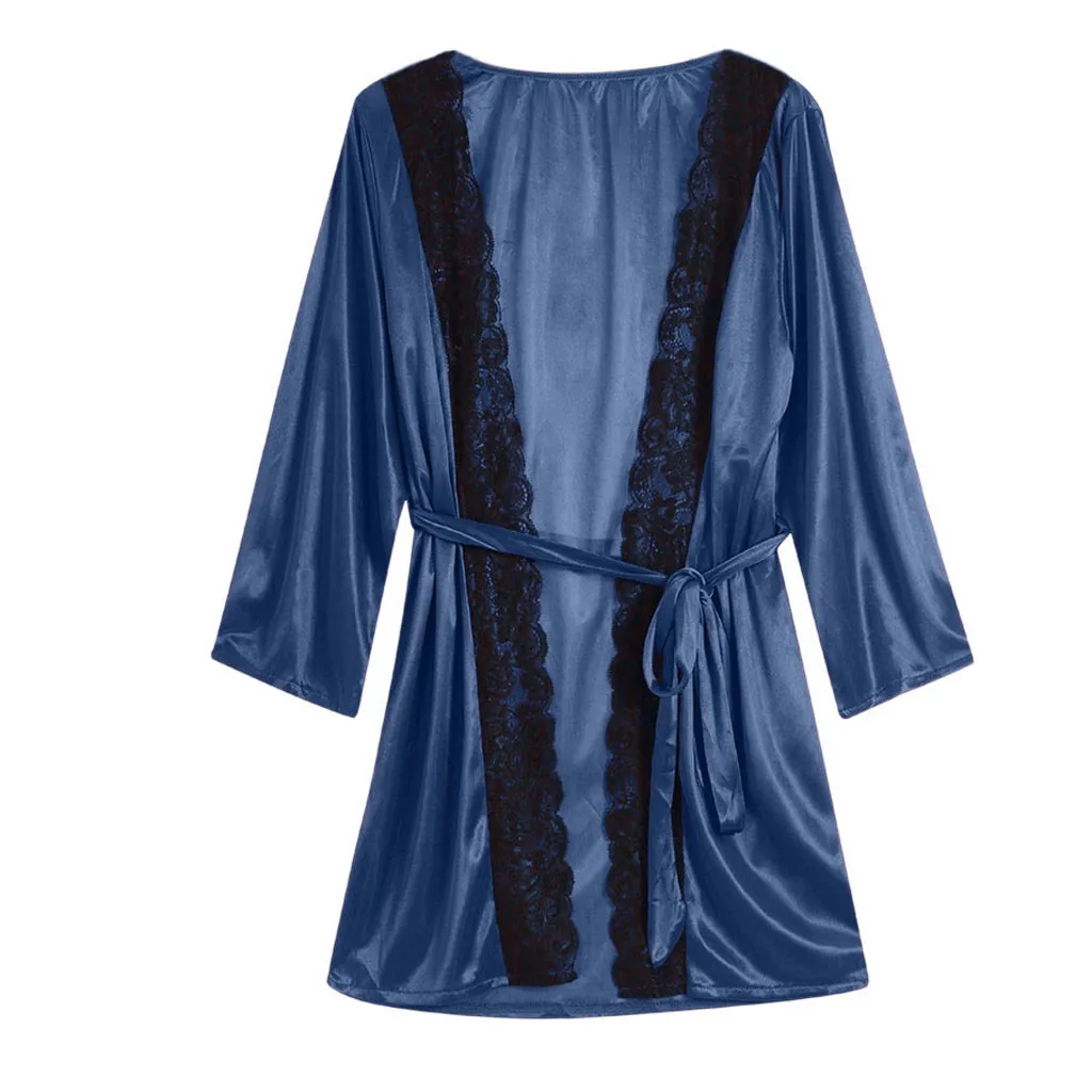 2019 сексуальное ночное белье для женщин кружевной Атласный халат Ночное красное
