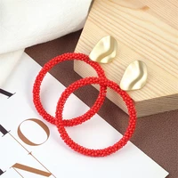 komi bohemian exaggerated popular multicolor rice bead woven hoop pendant fashion earrings female party accessories