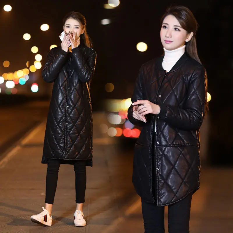 Куртка из искусственной кожи хлопковое пальто женское длинное/короткое зимнее