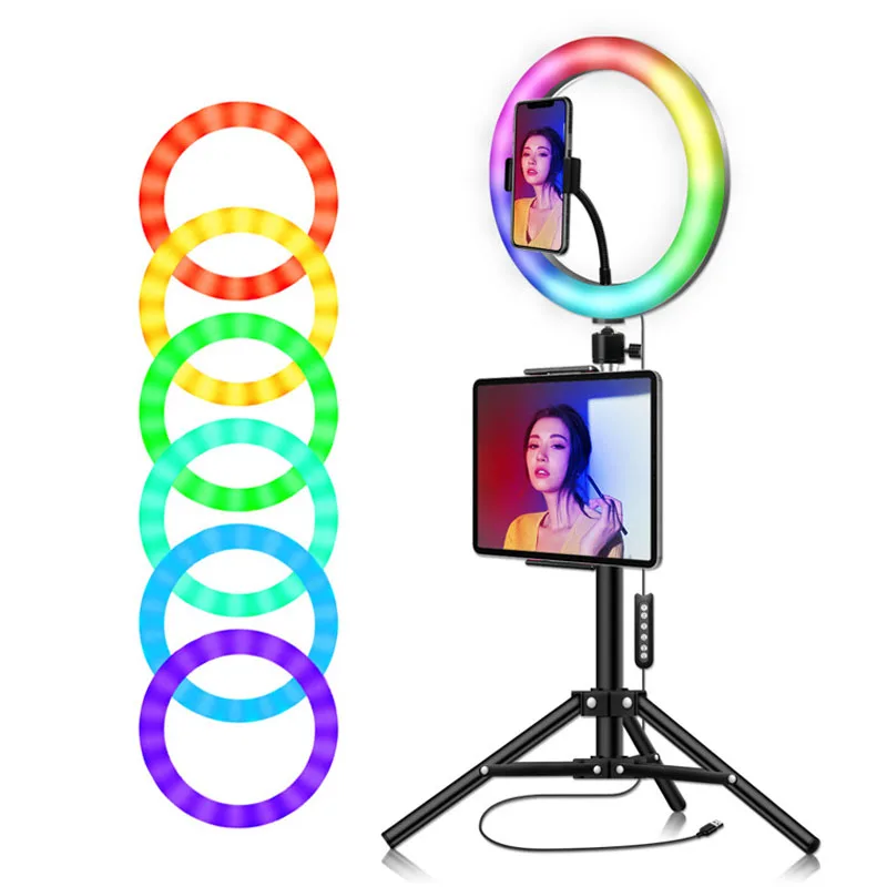 RGB multicolor LED 10inch Selfie Ring Light Dimmable Lamp Photo Video Camera Phone ringlight For Live YouTube Fill | Мобильные