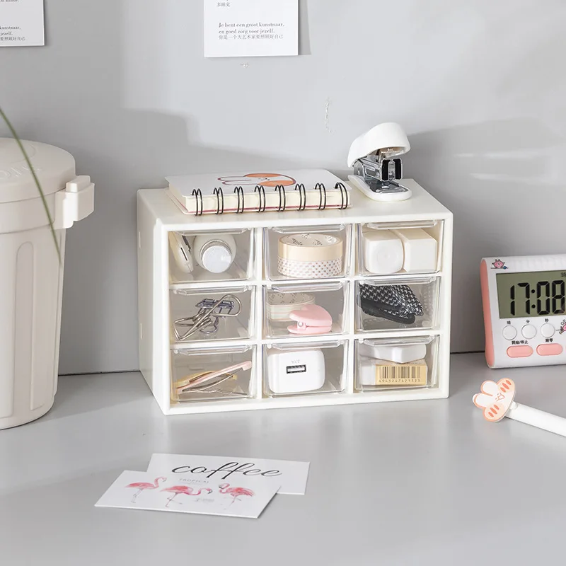 

Dust-proof Nine Square Grid Small Drawer Jewelry Storage Box Dormitory Desktop Stationery Jewlery Organizer