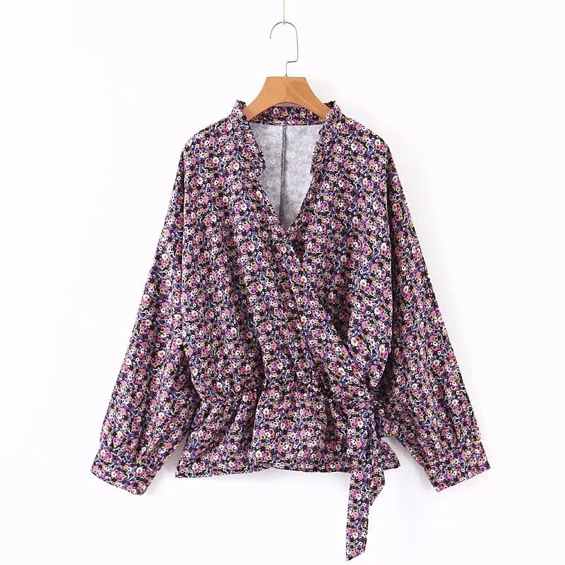 2019 женское ретро платье с v образным вырезом и цветочным принтом повседневное