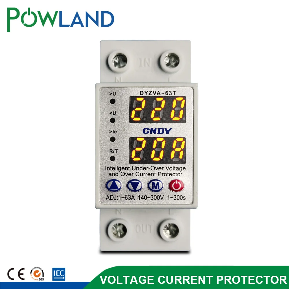 60 А 230 в Din рейка регулируемое перенапряжение и пониженное напряжение защитное