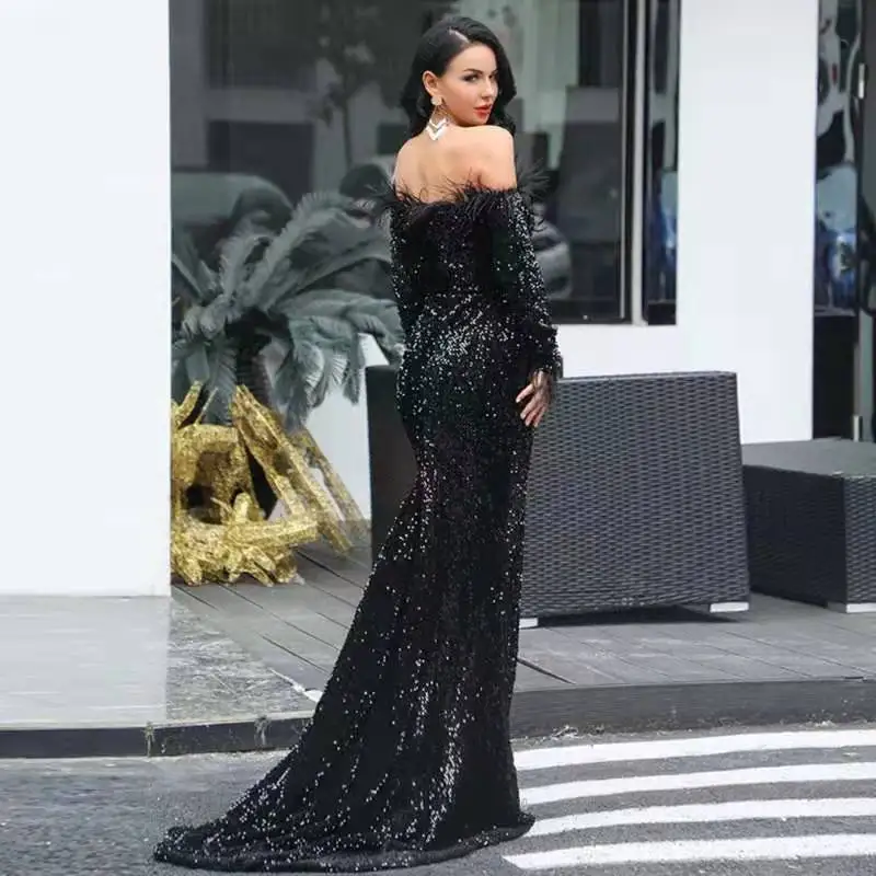 Вечернее платье женское летнее с открытыми плечами и блестками сексуальное для