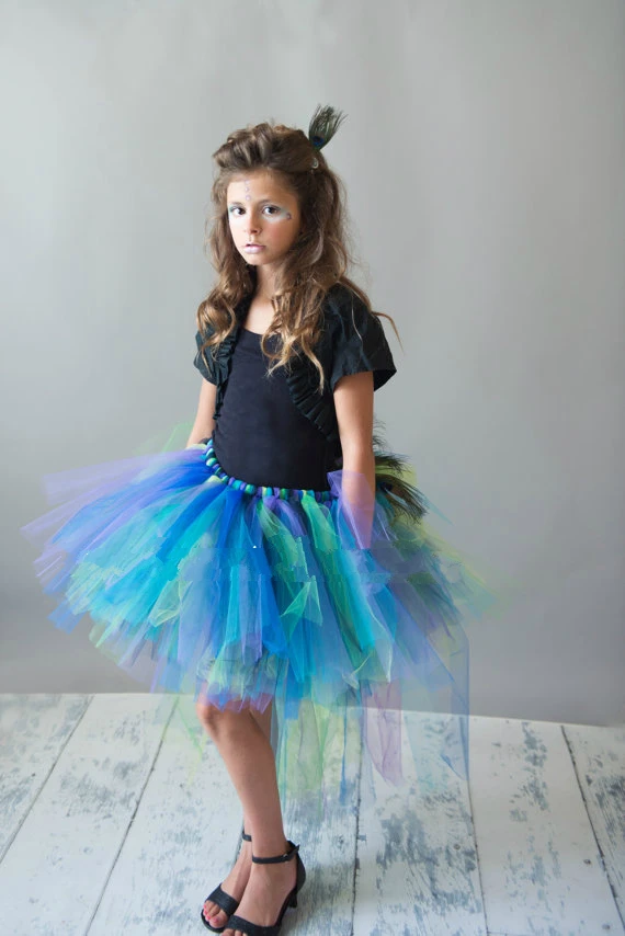 Юбка пачка с перьями павлина и птицами со шлейфом для новорожденных 12 лет юбка