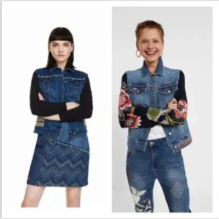 2019 DESIGUAL chaqueta de mezclilla con manga suéter tela Elastica Fashion Nova|Женские куртки| |