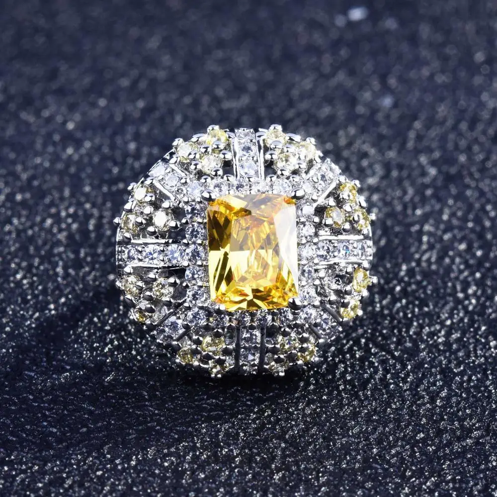 HOYON Hot Sale Ring Luxury Full Diamond Haute Couture Treasure Jewelry Ascher Yellow Diamond style Ring for Woman
