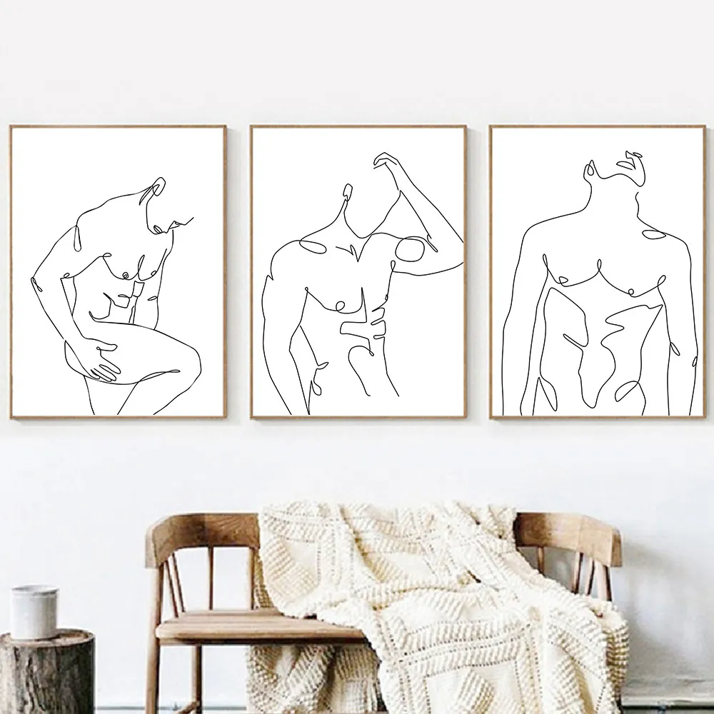 

Nordic Fashion Male Figure Canvas Painting Abstract Man Body Print Line Art Poster Minimalist Mural Picture Bedroom Decoration
