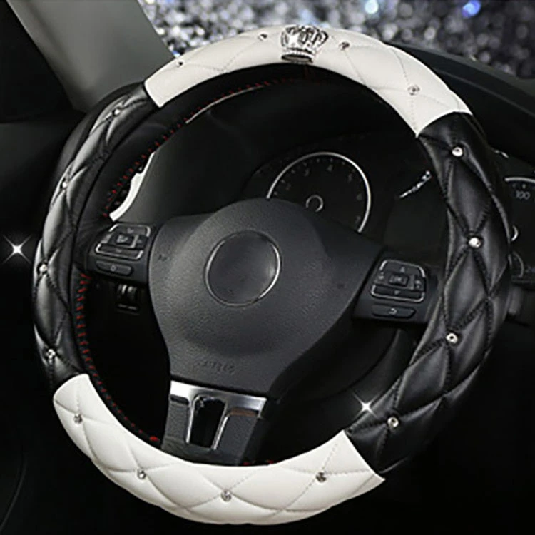 38CM  Leather Fashion Women Car Steering-wheel Cover Diamond Blingbling  Crystal Seat Belt Car Styling Car-styling Accessories