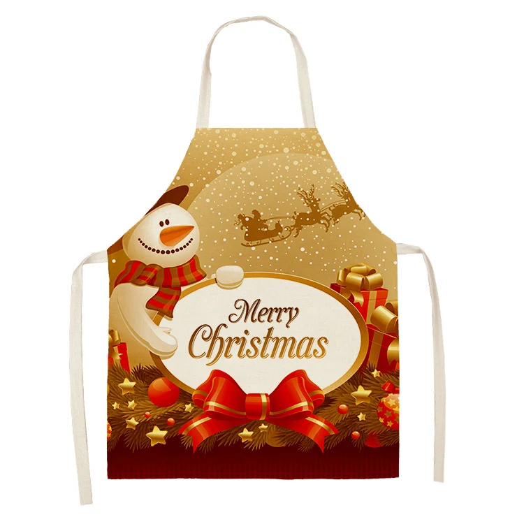 

1Pcs Christmas Golden Gift Pattern Cleaning Aprons 53*65cm Home Cooking Kitchen Cook Wear Pinafore Cotton Linen Adult Bibs 46379