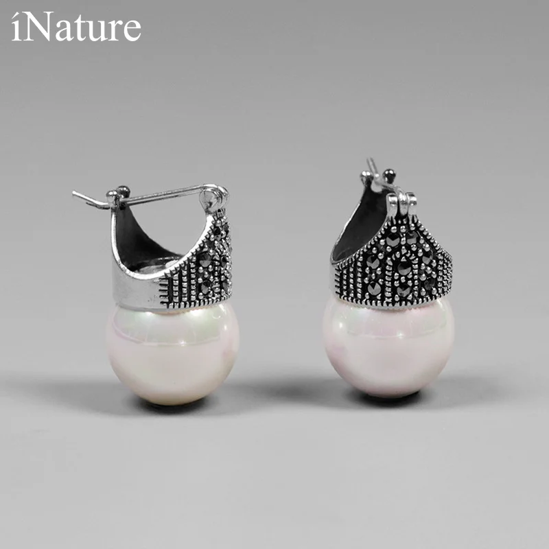 Женские винтажные серьги гвоздики с натуральным жемчугом INATURE из стерлингового