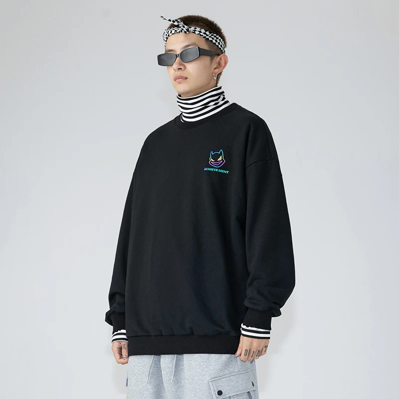 

2021 autumn and winter new colorful little devil round neck three-dimensional embossed sweater men