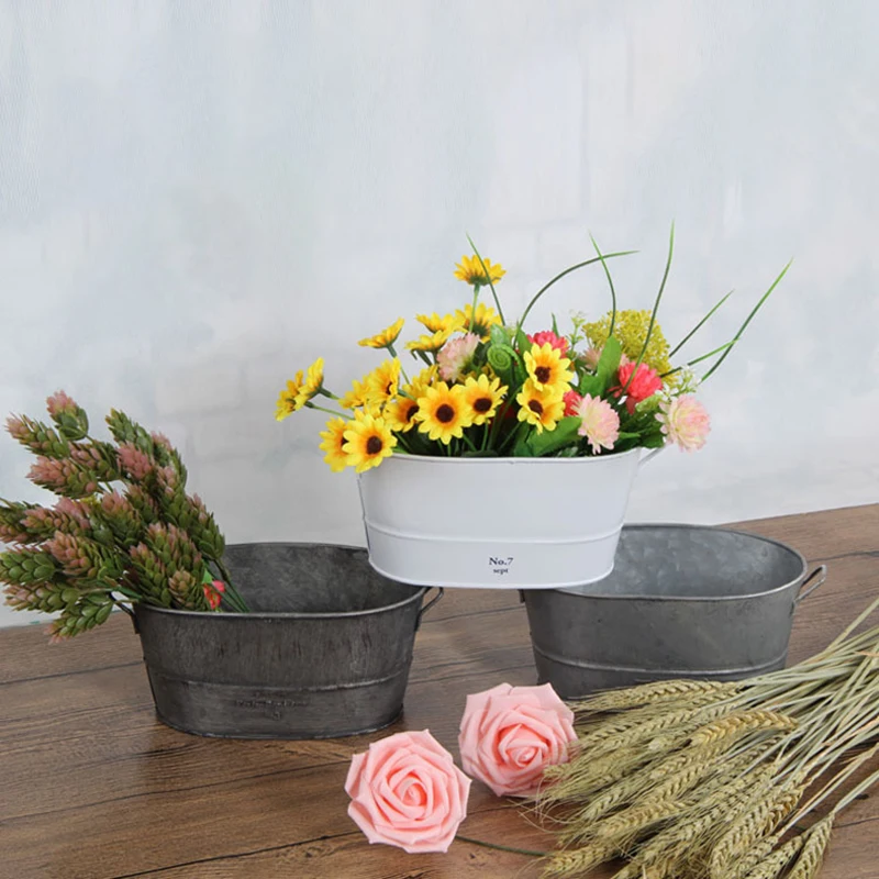 19.5x11x9.5cm Vintage Oval Tinned Iron Garden Planter Flower Pot Bucket Decor | Дом и сад